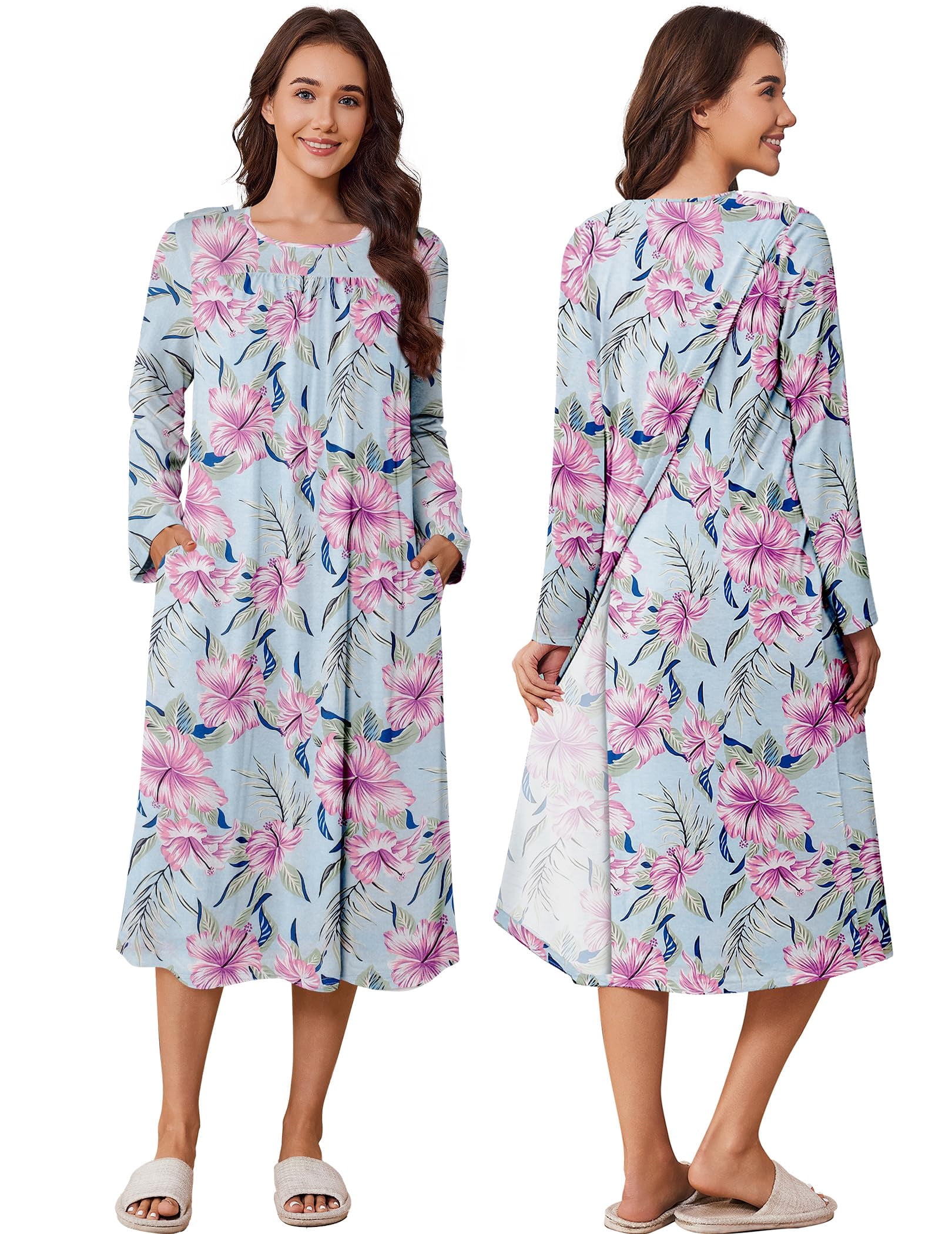 Torn Pyjamas Pinspark Open Back Nightgowns for Bedridden Women Post Surgery Pajamas ...