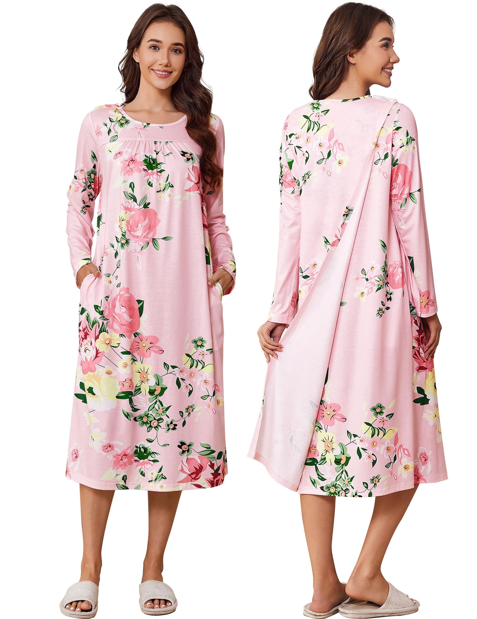 Torn Pyjamas Pinspark Open Back Nightgowns for Bedridden Women Post Surgery Pajamas ...