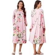 Pinspark Open Back Nightgowns for Bedridden Women Post Surgery Pajamas Tear Away Long Sleeve Dress Adaptive Clothing with Pockets