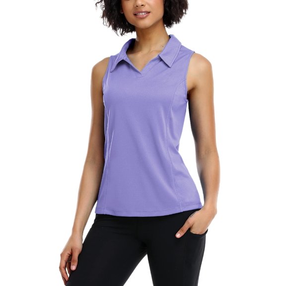 Pinspark Polo T Shirts for Women Sleeveless Golf Shirts Quick Dry Tennis Shirt Solid Workout Shirt