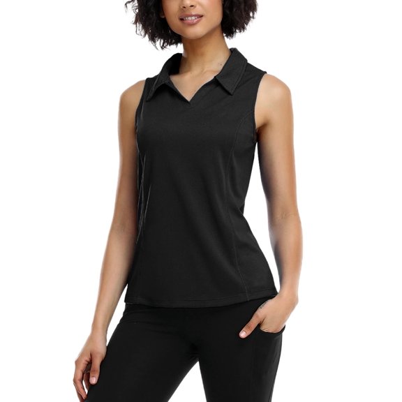 Pinspark Polo T Shirts for Women Sleeveless Golf Shirts Quick Dry Tennis Shirt Solid Workout Shirt