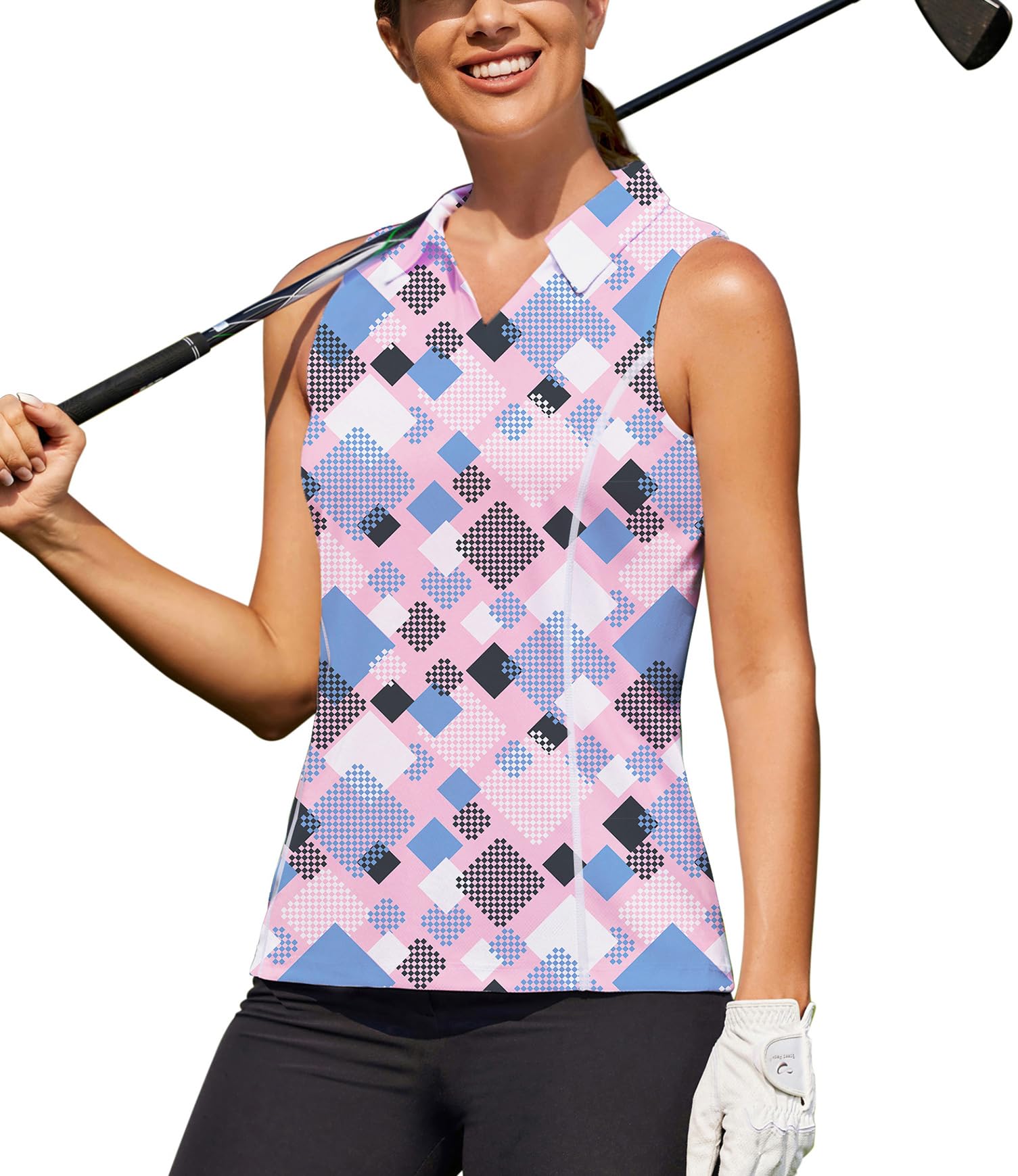 Pinspark Polo T Shirts for Women Sleeveless Golf Shirts Quick Dry Tennis Shirt Solid Workout Shirt