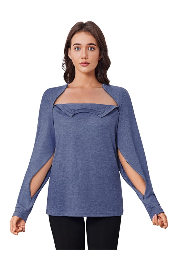 Women's Adaptive Long Sleeve Shirts with Arm Zipper for Chemo Port Access Dialysis and Post Shoulder Surgery