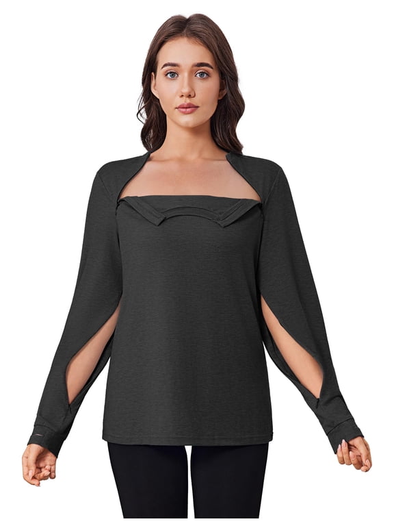 Port Shirts for Women Chemo Patients Dialysis Shirts with Arm Zipper Tear Away Long Sleeve Post Shoulder Surgery Shirt