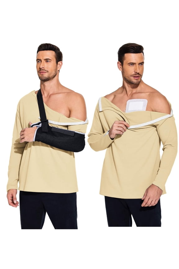 Post Shoulder Surgery Recovery Shirts for Men Chemo Port Access Top Snap Full Tear Away Long Sleeve