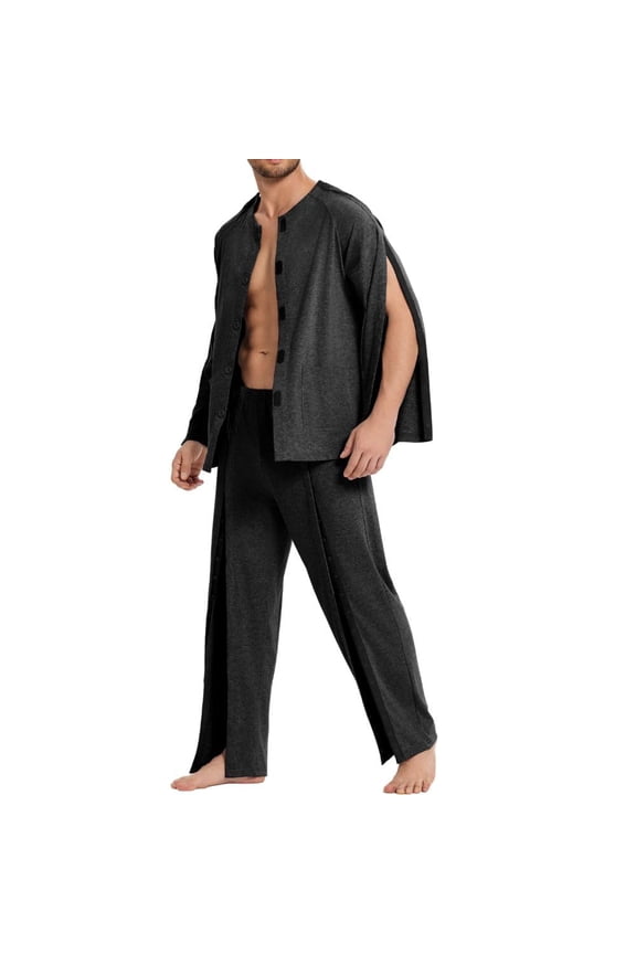 Post Shoulder Surgery Shirts for Men Chemo Port Shirts Dialysis Patient Care Tear Away Cotton Pajamas Set