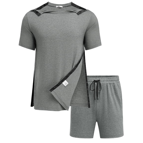 Pinspark Post Shoulder Surgery Shirts for Men Women Snap Adaptive Hospital Gowns Tear Away Shoulder Replacement Recovery Clothes