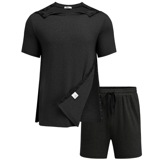 Pinspark Post Shoulder Surgery Shirts for Men Women Snap Adaptive Hospital Gowns Tear Away Shoulder Replacement Recovery Clothes