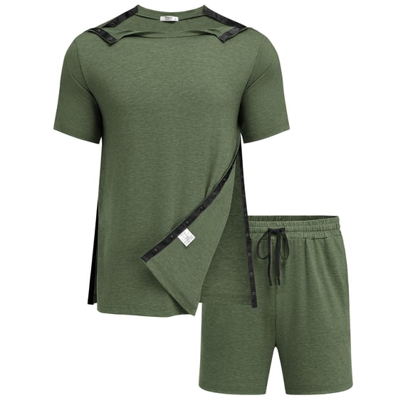 Pinspark Post Shoulder Surgery Shirts for Men Women Snap Adaptive Hospital Gowns Tear Away Shoulder Replacement Recovery Clothes