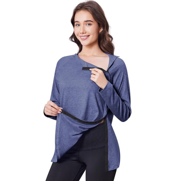 Pinspark Adaptive Shirts for Women Post Shoulder Surgery Chemo Port Access Long Sleeve Side Snap Closure