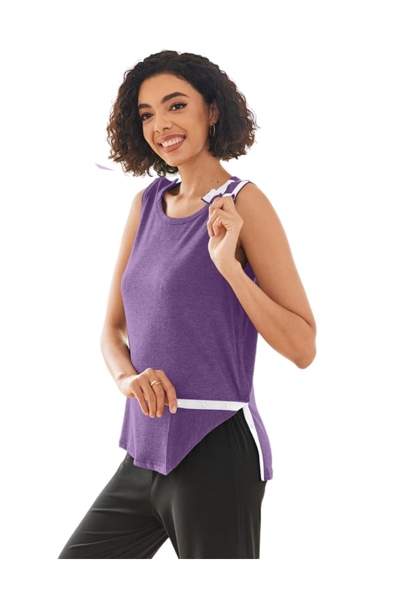 Post Shoulder Surgery Shirts for Women Tear Away Snap Button Rotator Cuff Shirt Mastectomy Chemo Port Access Tank Tops