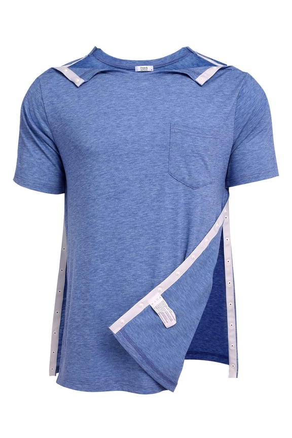 Shoulder Surgery Shirts for Men Tearaway Side Snap Short Sleeves Rotator Cuff Dialysis Recovery Chemo Shirts