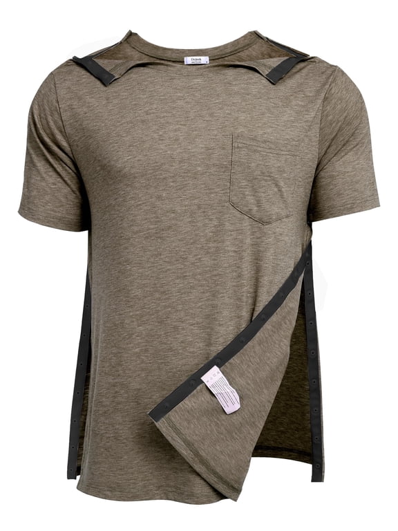 Shoulder Surgery Shirts for Men Tearaway Side Snap Short Sleeves Rotator Cuff Dialysis Recovery Chemo Shirts