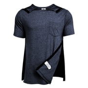 Pinspark Shoulder Surgery Shirts for Men Tearaway Side Snap Short Sleeves Rotator Cuff Dialysis Recovery Chemo Shirts