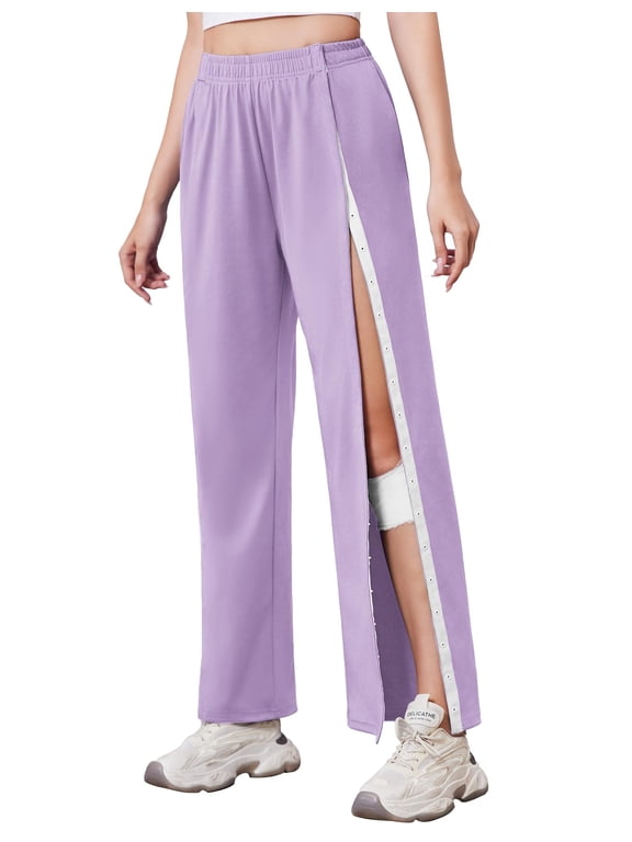 Tear Away Pants for Women Side Slit Snap Sweatpants Loose Fit Post Surgery Casual Adaptive Clothing with Pockets