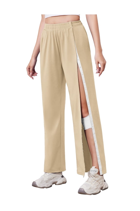 Tear Away Pants for Women Side Slit Snap Sweatpants Loose Fit Post Surgery Casual Adaptive Clothing with Pockets
