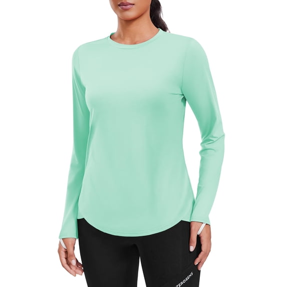 Pinspark UPF 50+ Rash Guard for Women Hiking Shirt Quick Dry Workout Top Long Sleeve Crewneck Running Shirts