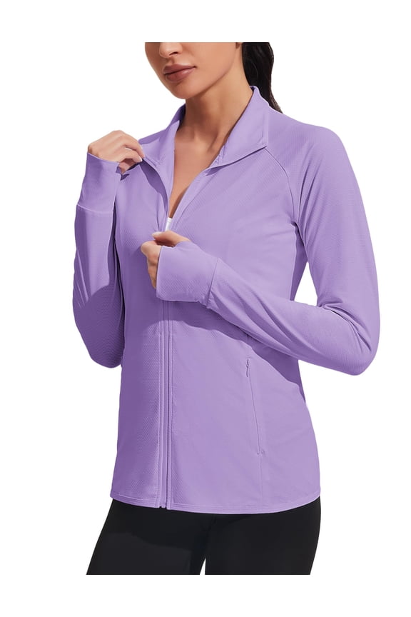 Woman Full Zip UPF 50+ Hoodless Jacket Quick Dry Long Sleeve Sun Shirt Comfy Golf Jackets with Zipper Pockets