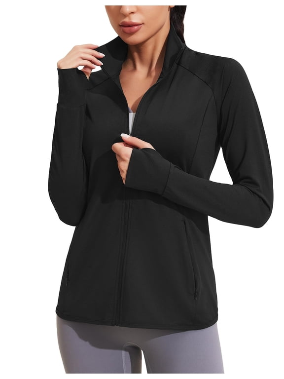 Woman Full Zip UPF 50+ Hoodless Jacket Quick Dry Long Sleeve Sun Shirt Comfy Golf Jackets with Zipper Pockets