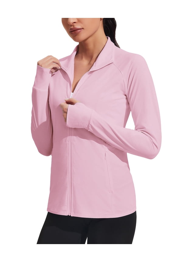 Woman Full Zip UPF 50+ Hoodless Jacket Quick Dry Long Sleeve Sun Shirt Comfy Golf Jackets with Zipper Pockets