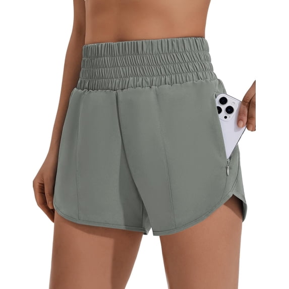 Pinspark Womans Lightweight Workout Running Shorts High Waisted Athletic Gym Short with Zip Pockets Quick Dry Comfy Lining Summer Active Short
