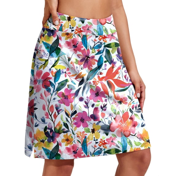 Pinspark Women' 20" Knee Length Skorts Golf Skirt Tennis Long Skorts Modest Skirts Stretchy Athletic Active Skorts with Pockets