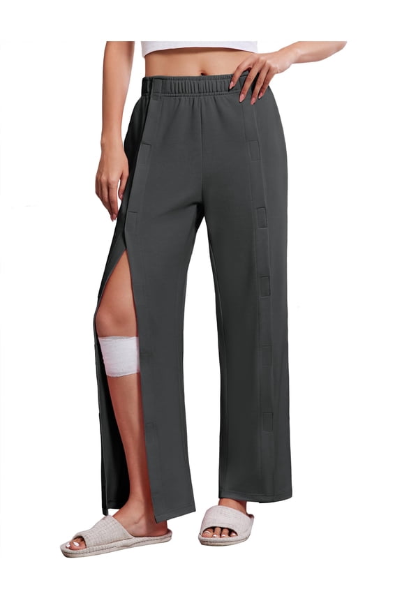 Women' Post Surgery Pants Cotton Tear Away Surgical Pants Rip Off Sweatpants with Pockets for Catherter Bag Cast Leg
