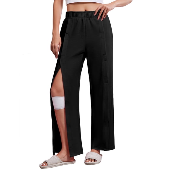 Pinspark Women' Post Surgery Pants Cotton Tear Away Surgical Pants Rip Off Sweatpants with Pockets for Catherter Bag Cast Leg