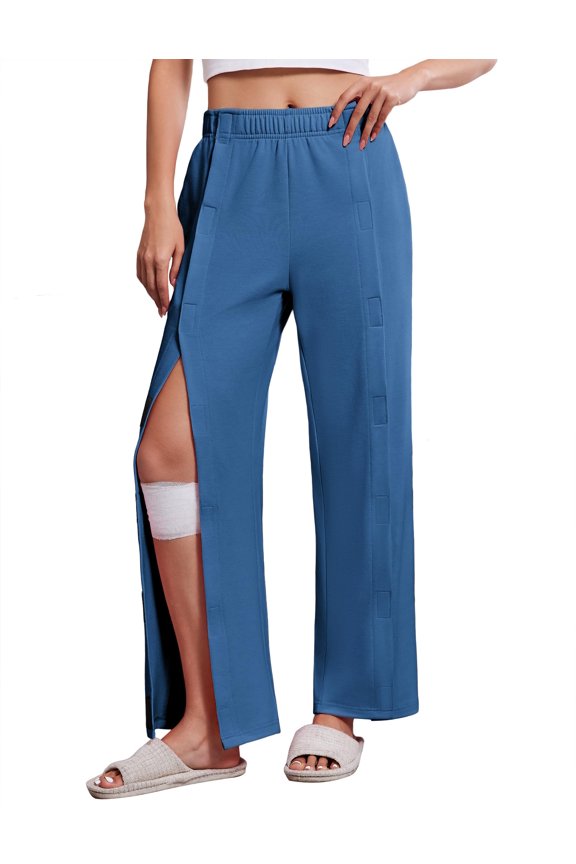 Women' Post Surgery Pants Cotton Tear Away Surgical Pants Rip Off Sweatpants with Pockets for Catherter Bag Cast Leg