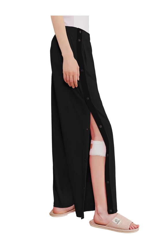 Women' Tear Away Pants Side Split Snap Open Bottom Sweatpants Leg Breakaway Post Surgery Pants with Pockets