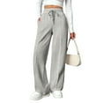 thumbnail image 1 of Pinspark Women Wide Leg Sweatpants Elastic High Waisted Drawstring Casual Pants Straight Leg Long Pant with Pockets, 1 of 6
