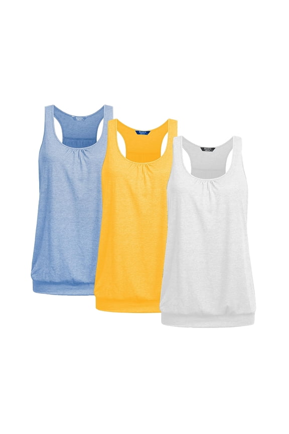 Women's 3 Pack Banded Bottom Workout Tank Tops Tummy Flattering Yoga Shirts Racerback Gym Clothes