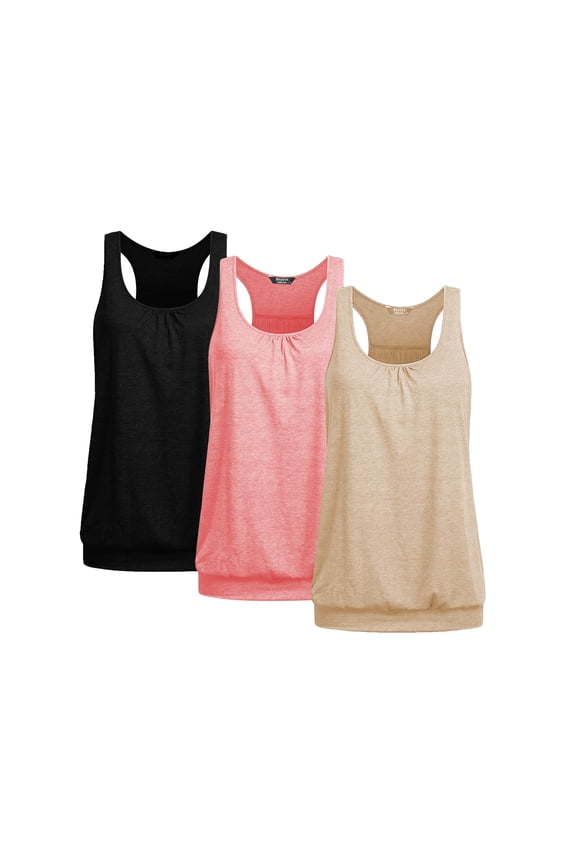 Women's 3 Pack Banded Bottom Workout Tank Tops Tummy Flattering Yoga Shirts Racerback Gym Clothes