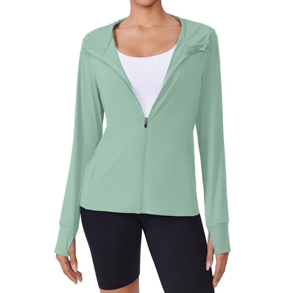 Pinspark Women's Athletic Hoodie Jackets Sun Protection Slim Fit Track Jacket Lightweight Long Sleeve Performance Shirt with Pockets