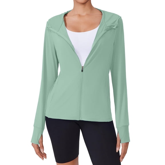 Pinspark Women's Athletic Hoodie Jackets Sun Protection Slim Fit Track Jacket Lightweight Long Sleeve Performance Shirt with Pockets