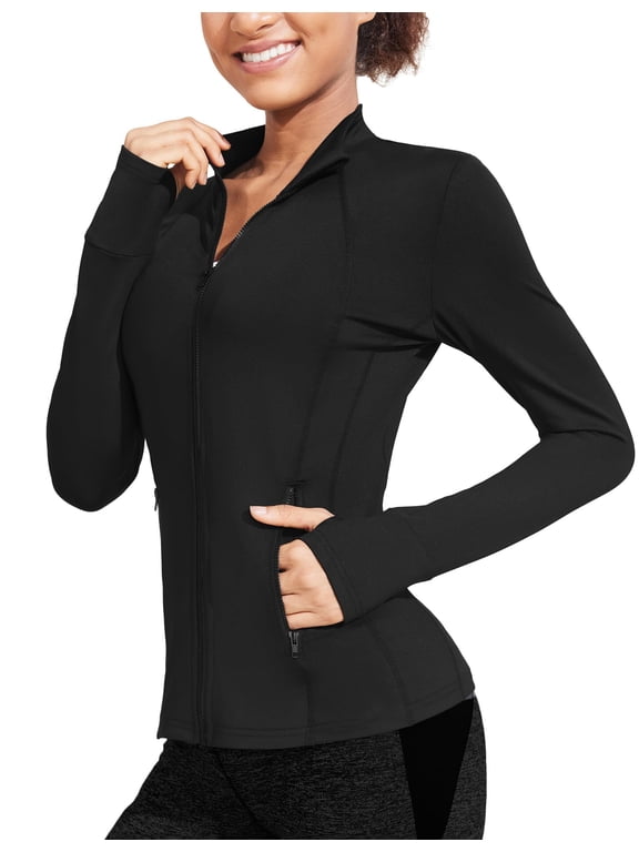 Women's Athletic Jackets Lightweight Running Workout Jacket Full Zip Track Tops Sportswear with Thumb Holes
