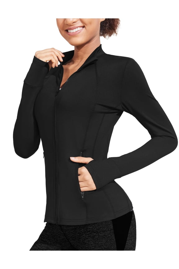 Women's Athletic Jackets Lightweight Running Workout Jacket Full Zip Track Tops Sportswear with Thumb Holes