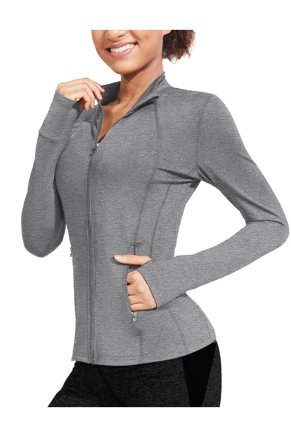 Women's Athletic Jackets Lightweight Running Workout Jacket Full Zip Track Tops Sportswear with Thumb Holes