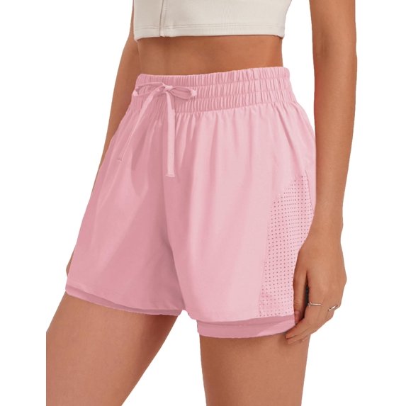 Pinspark Women's Running Shorts Elastic High Waisted Shorts Pocket Sporty Workout Shorts Quick Dry Athletic Shorts Pants