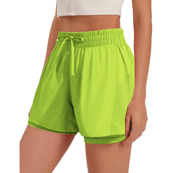 Pinspark Women's Running Shorts Elastic High Waisted Shorts Pocket Sporty Workout Shorts Quick Dry Athletic Shorts Pants