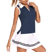 Pinspark Womens Sleeveless Golf Shirts Summer Zip Up V Neck Polo Collared Tops Lightweight Casual Tennis Shirts for Daily Outdoor Sports
