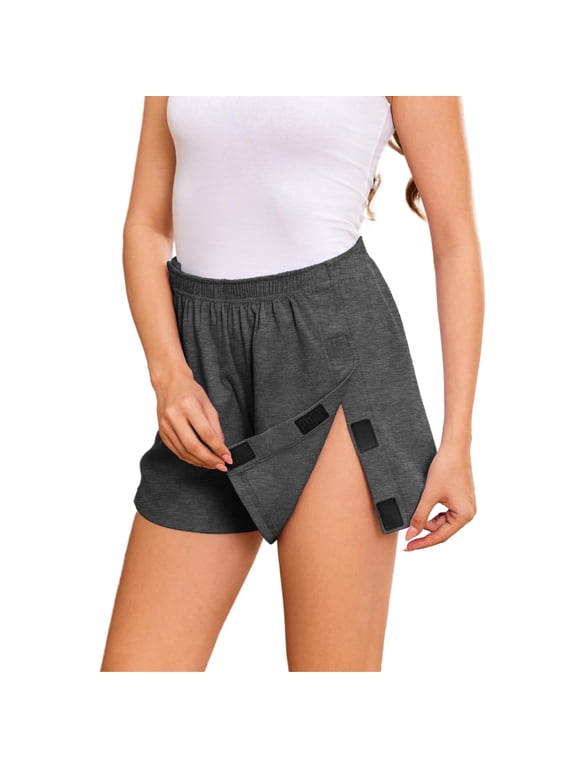 Women's Tear Away Shorts Side Split Open Cotton Leg Breakaway Post Surgery Recovery Bottoms