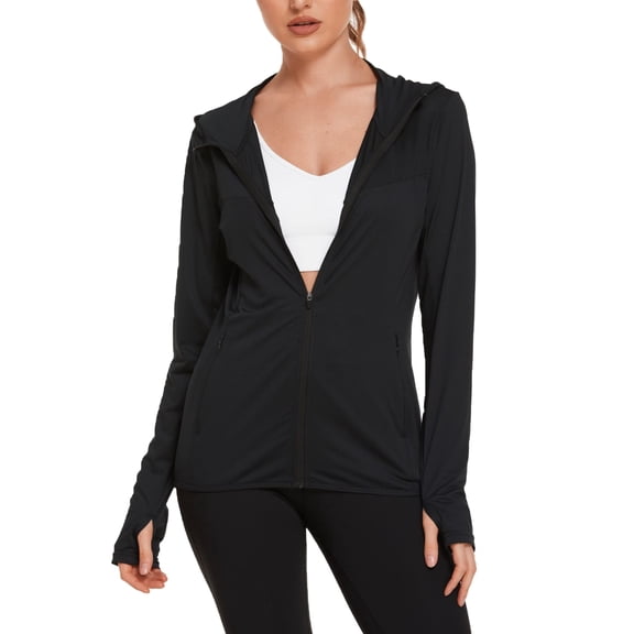 Pinspark Women's UPF 50+ Sun Protection Hoodie Jacket Cooling Long Sleeve Athletic Running Shirt Lightweight Full Zip Workout Top for Hiking Travel