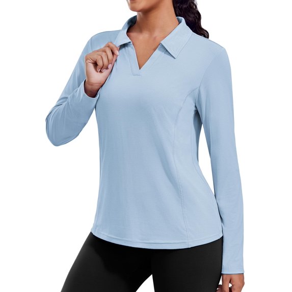 Pinspark Women's UPF 50+ Sun Shirts Long Sleeve Workout Tops Lightweight V Neck Hiking Running Fishing Golf Shirt for Summer