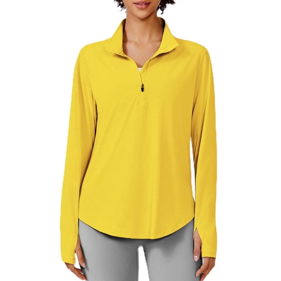 Pinspark Women's UPF 50+ Sun Shirts Quick Dry Quarter Zip Pullover Long Sleeve Workout Running Golf Beach Tops Loose Fit