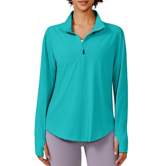 Pinspark Women's UPF 50+ Sun Shirts Quick Dry Quarter Zip Pullover Long Sleeve Workout Running Golf Beach Tops Loose Fit