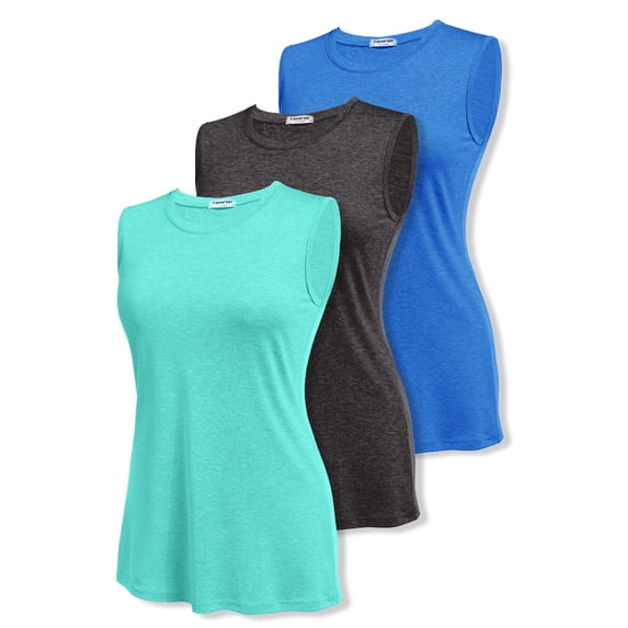 Pinspark Womens Crew Neck Workout Tops Quick Dry Yoga Tank Top Sleeveless Lightweight Athletic Shirt 3 Pack