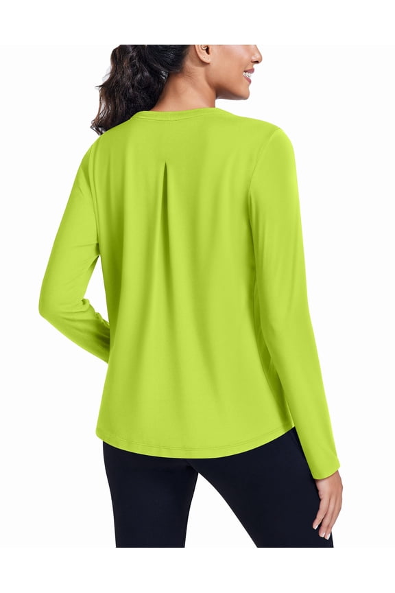 Womens Long Sleeve Workout Tops Crew Neck Moisture Wicking Shirts Loose Fit with High-Low Hem for Outdoor Sports