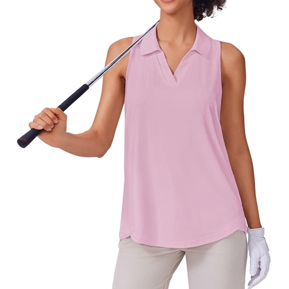 Pinspark Womens Polo Shirts Sun Protection Collar Golf Tops V-Neck Racerback Tennis Tank Lightweight Workout Shirts Summer Solid Pickleball Top