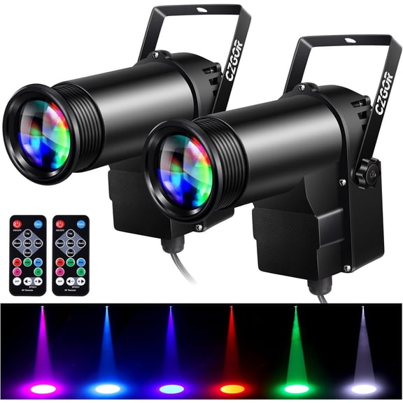 Pinspot Light 15W DMX 2 Pack, RGBW Disco Ball Lights with Remote Control, DMX512, Sound Activated Pin Spotlight for Party Wedding DJ Disco Shows